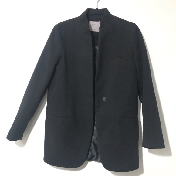 Zara Jackets & Blazers - Zara Black Coat Single Button Closure High Neck Military Style Jacket Sz XS